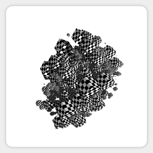 Geometric cubes in black and white check pattern. Sticker by victorhabbick